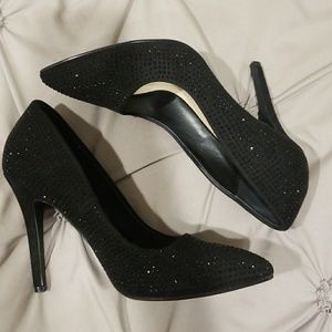 4" Black Crystal Suede Pumps